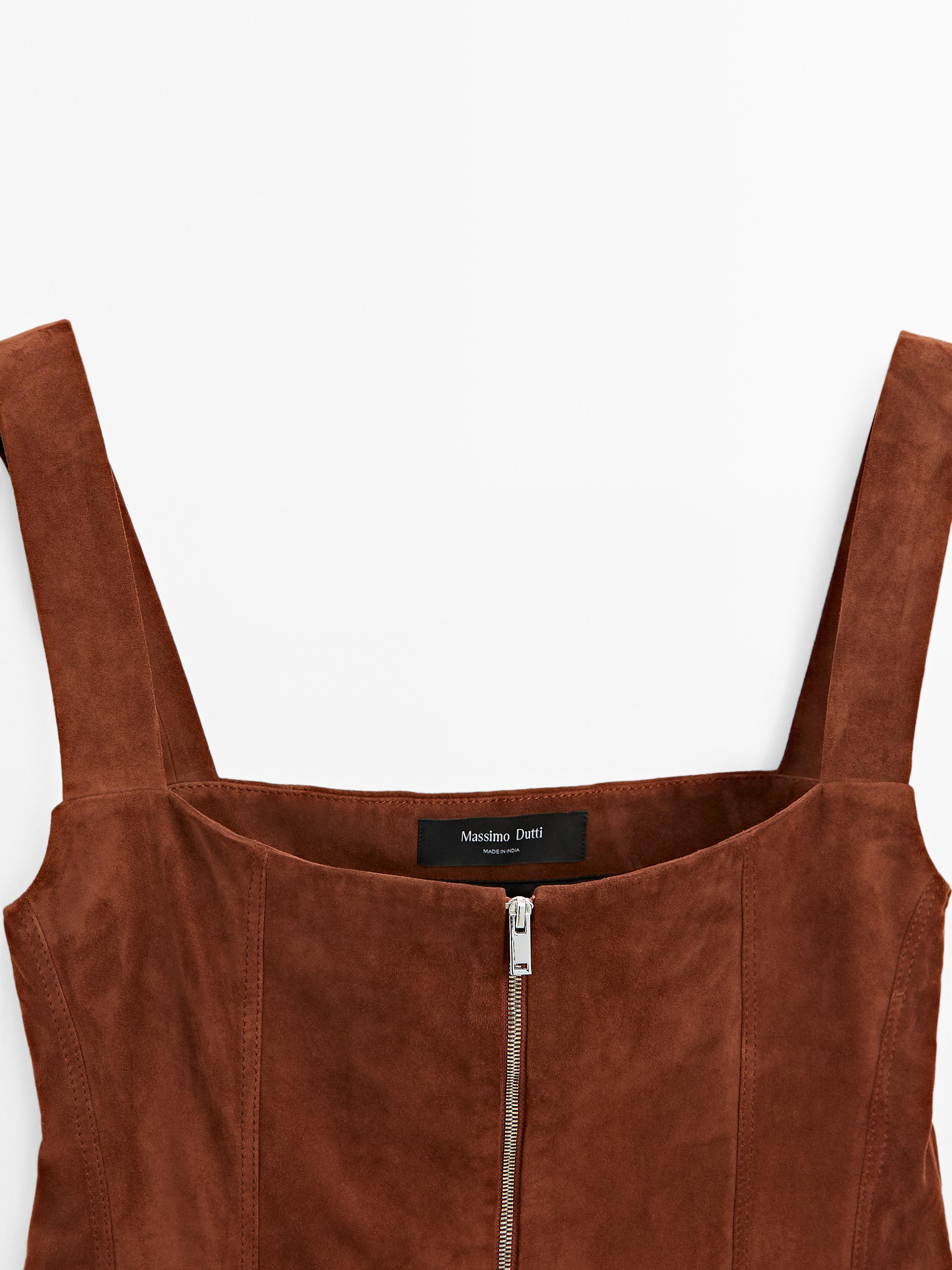 Suede leather top with zip